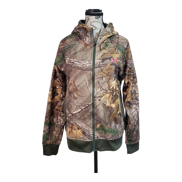 Under Armour Camo Full Zip Hoodie Women's M Realtree  Sweatshirt Logo - Picture 1 of 11